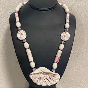 Necklace Porcelain Shell Pendant Artisan Ceramic Bead Statement Piece